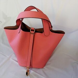 Elegant Pink Leather Tote Bag  Togo Leather Picotin Bag